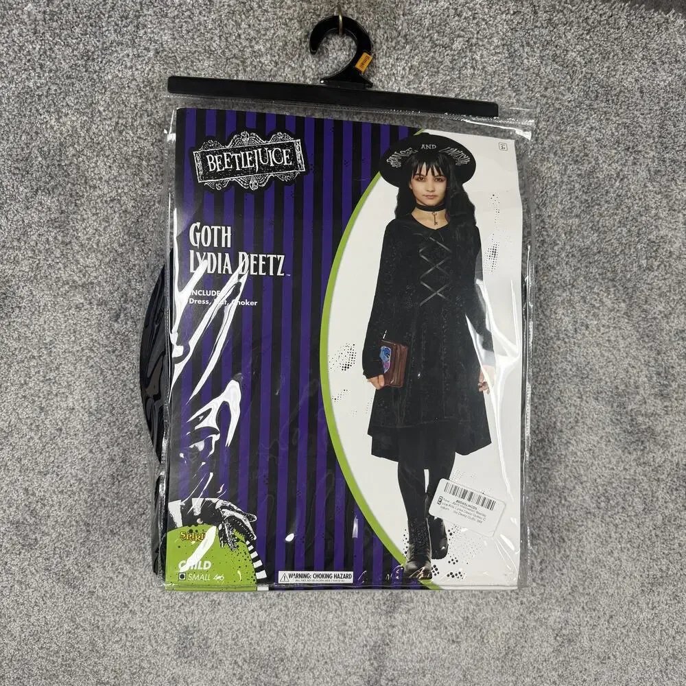 Goth Lydia Deetz Beetlejuice Dress S 4-6 Black Velvet Costume Spirit Halloween